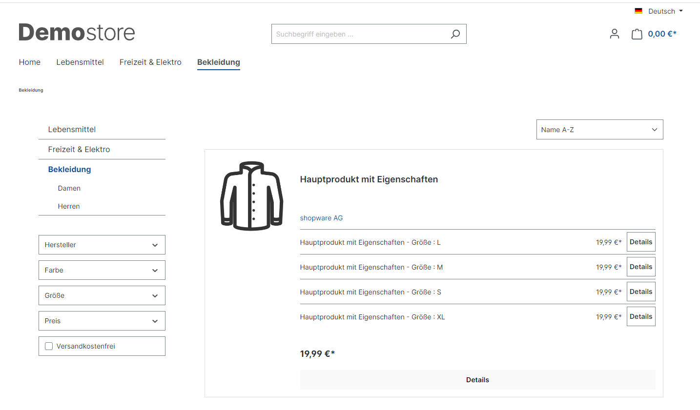 Productlist / Listing view advanced with variants for shopping experiences or listing